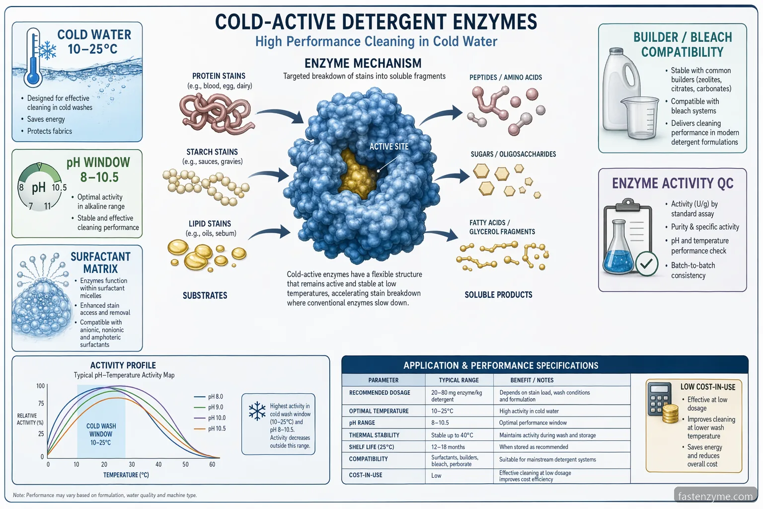 cold wash detergent enzyme supplier for cold water detergent mechanism diagram showing pH-temperature activity window